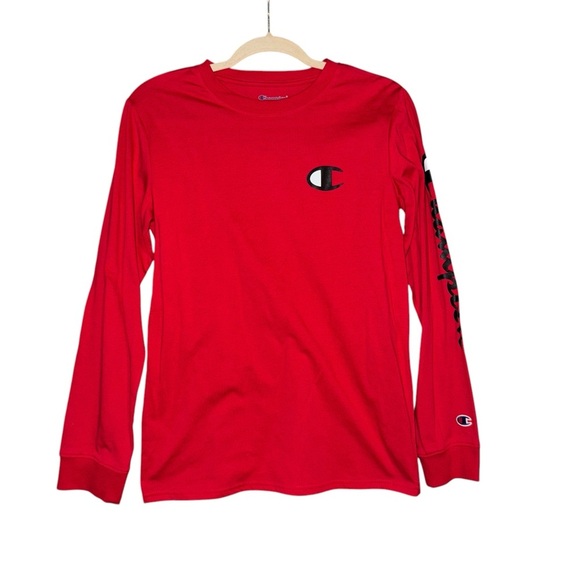 NWT CHAMPION Script Spell Out Logo Tee T-Shirt Red Boys Size XL - Picture 2 of 10
